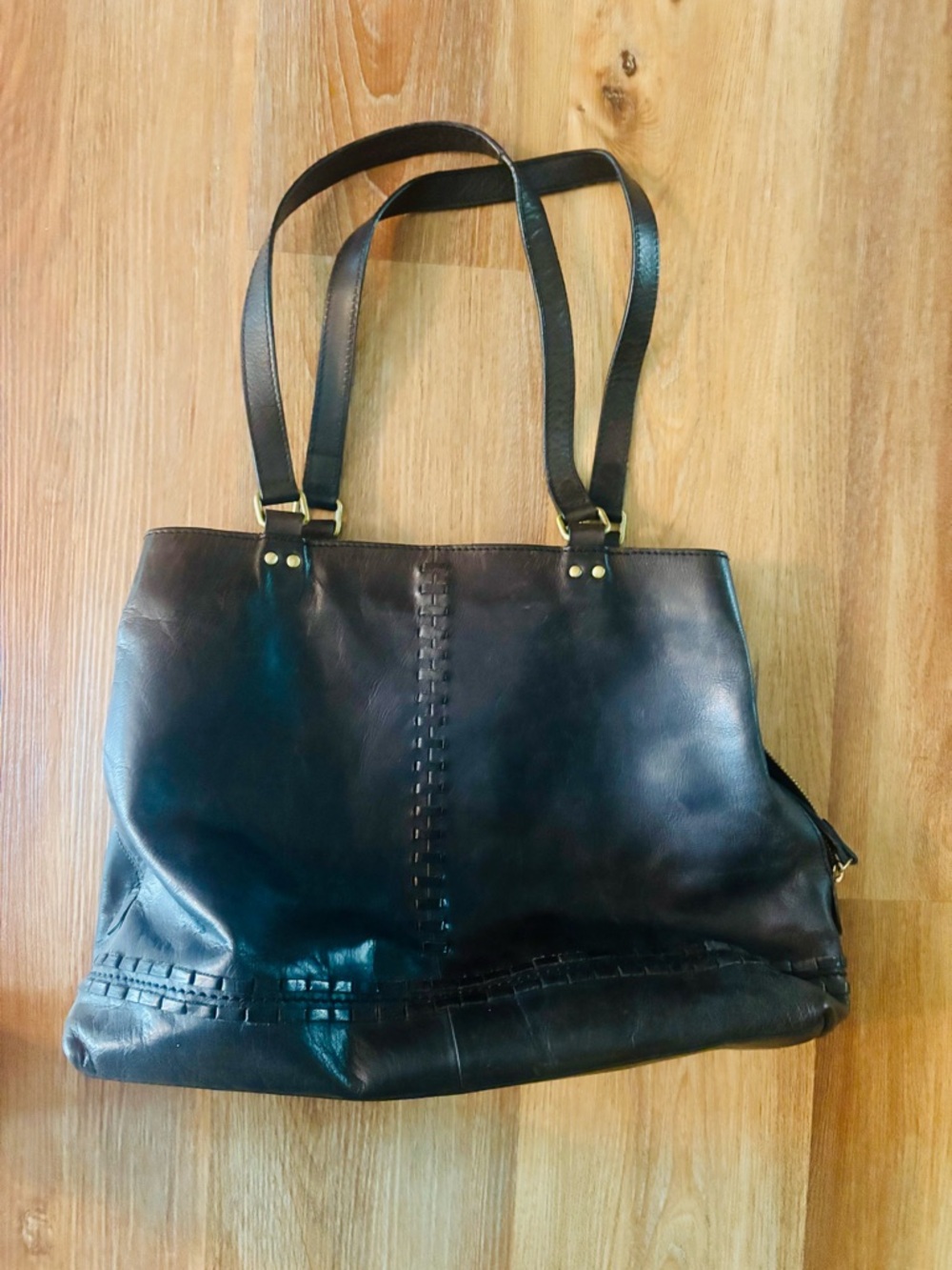 Born Black Leather Double-Handle Shoulder Bag